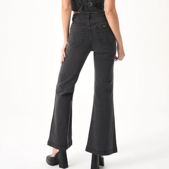 Rollas Eastcoast Flare Wide Leg Crop Jeans Womens 29 Vintage Washed Black - Picture 5 of 6